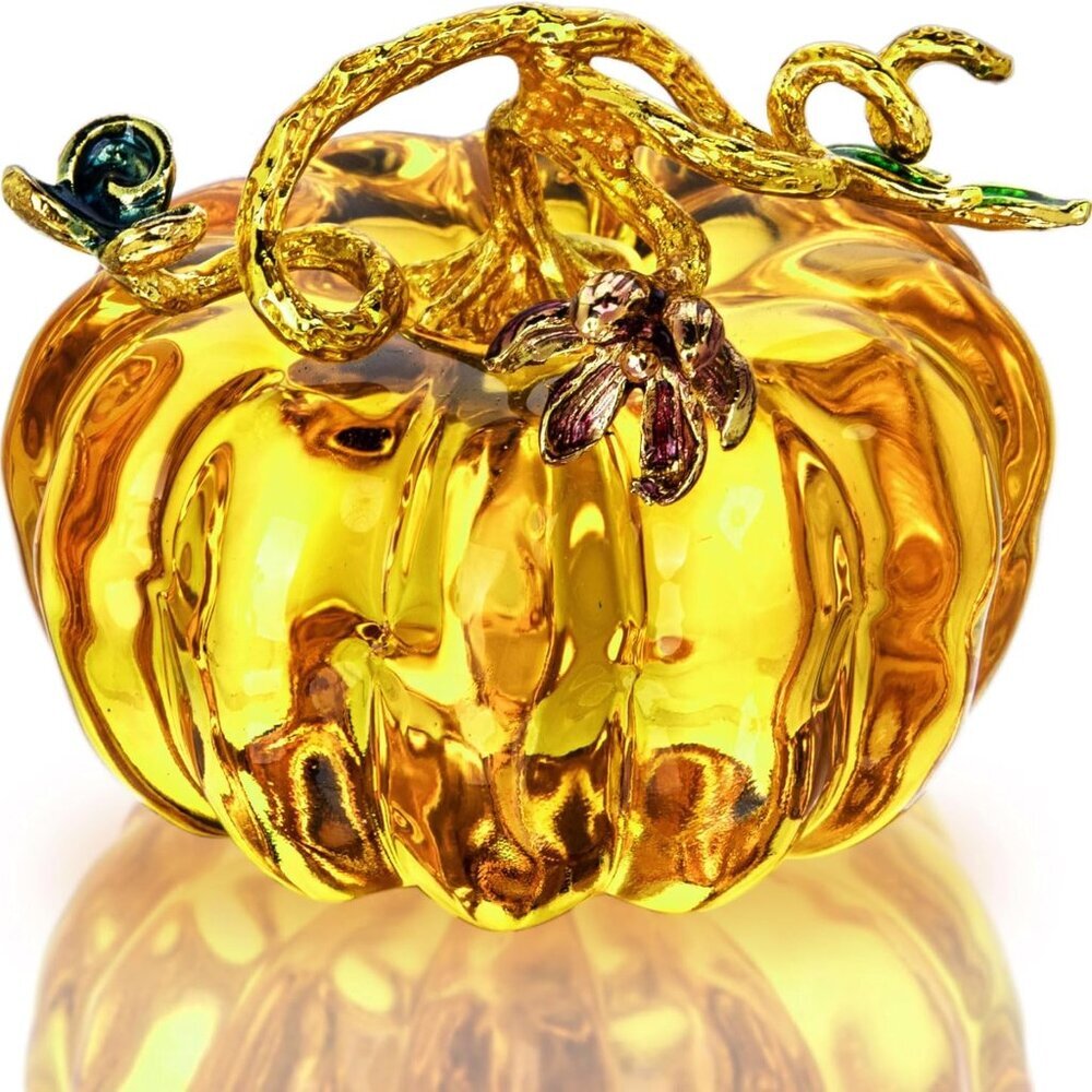 2.5'' Hand Blown Glass Pumpkin Figurine Glass Pumpkins for Decorating Ornament C